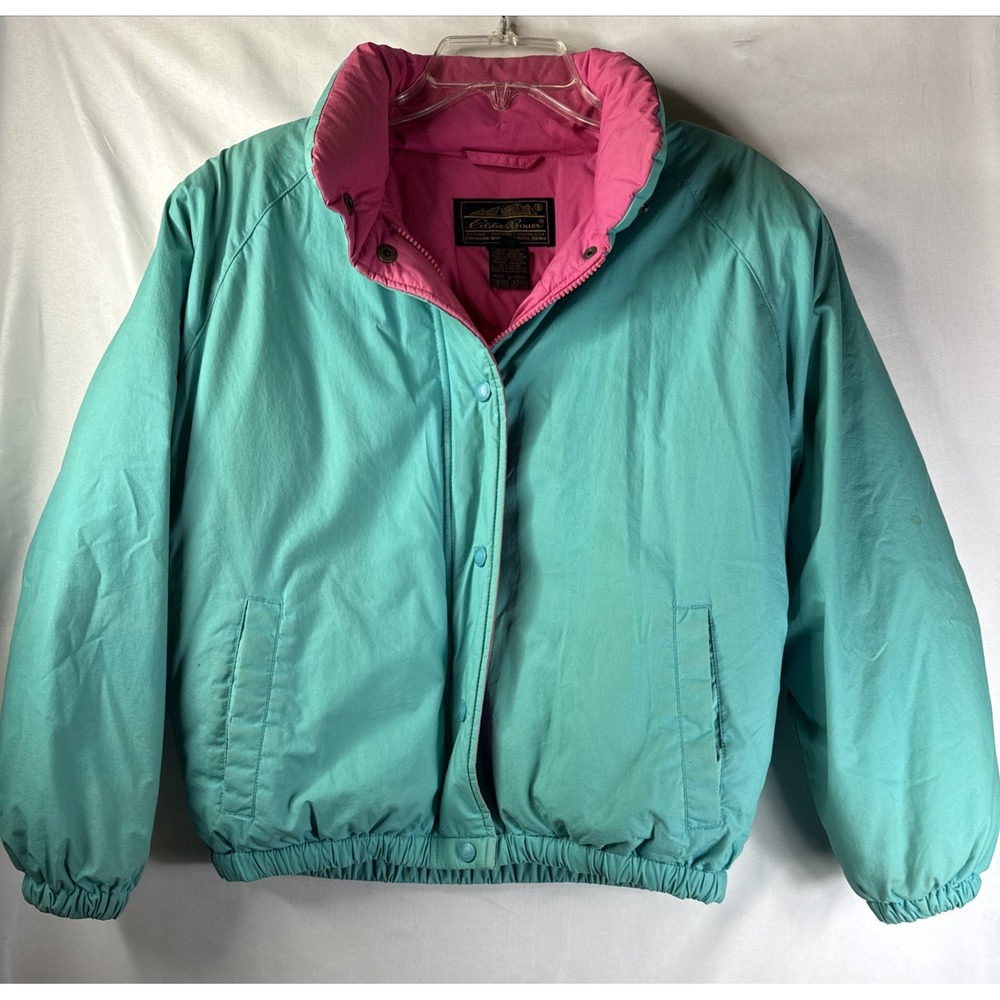 Vintage Eddie Bauer Goose Down Jacket Baby Blue Pink Small Made in‎ Korea